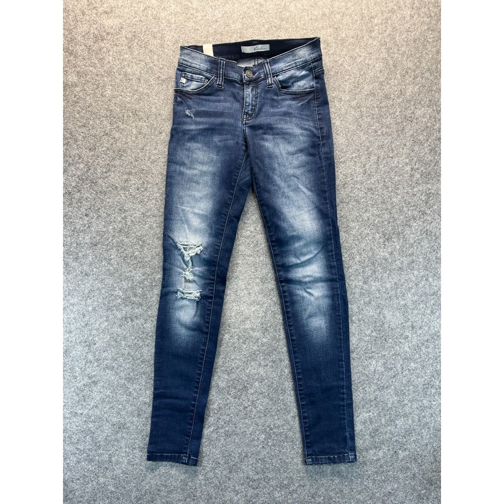 Kancan Womens Jeans Size 25 Skinny Dark Blue Distressed Stretch‎ Midrise Denim